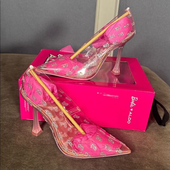 Barbie x ALDO Barbietessy Collection Pink Stiletto Heel Monogrammed B Size 9 NEW - Picture 2 of 15